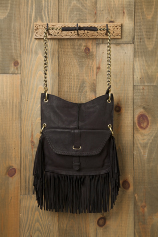 Fringe detailed leather tote bag with long messenger strap and mid-length chain strap