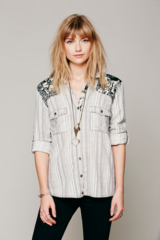 Free People Womens Stripe Printed Shoulder Shirt