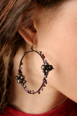 Black Pearl Encrusted Hoops