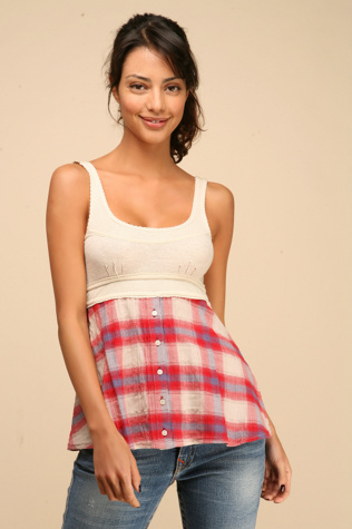 Ditsy Plaid Placket Tank