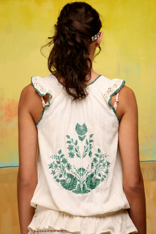 Smocked Waist Embellished Tee