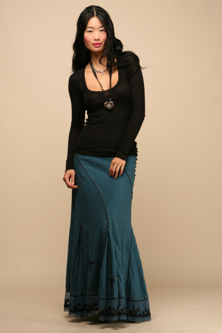 Long Cotton Godet Skirt