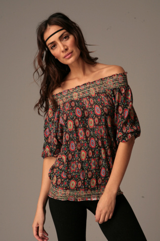 Free People Clothing Boutique > Printed Smocked Off Shoulder Top :  dolman sleeves free people shirts shirt