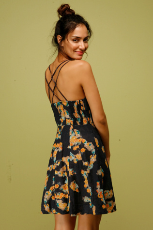 Free People Clothing Boutique > Strappy Dragons Dress :  criss cross straps womens smocking zipper closure