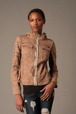 Eyelet Hooded Zip Up Jacket