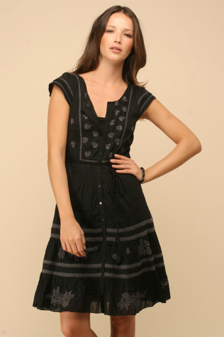 Free People Clothing Boutique > Embroidered Pintuck Dress : boho fashion black dress dress yellow retro