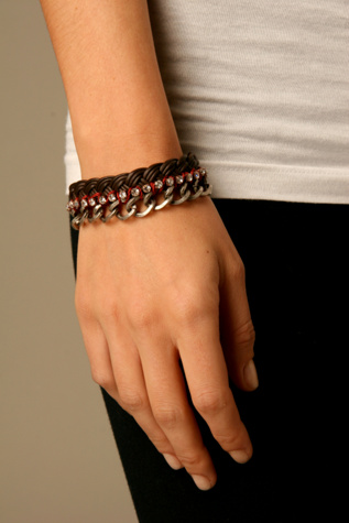 Chain Leather Gem Bracelet