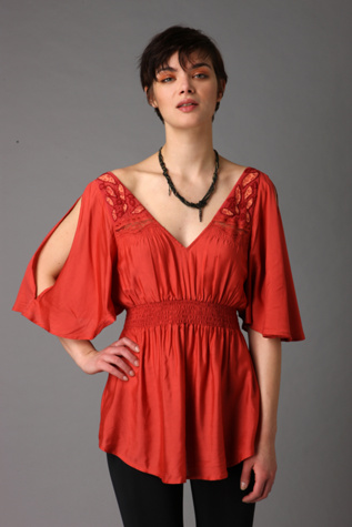Free People Clothing Boutique > Smocked Waist Top :  tops hippie top red