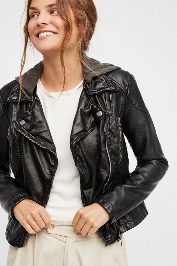 Vegan Leather Hooded Jacket | Free People