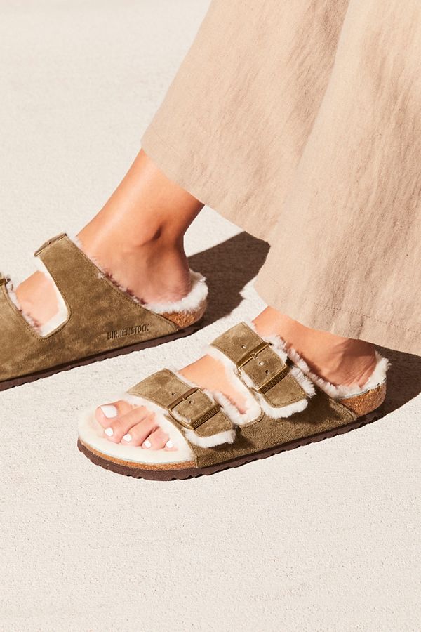 shearling birkenstocks nude