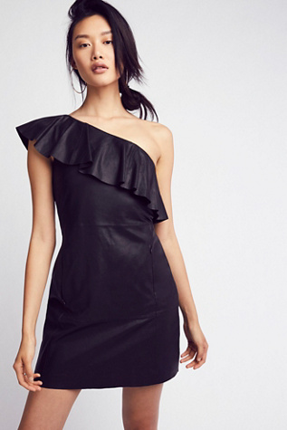 Free People - Natalie One Shoulder Leather Mini Dress