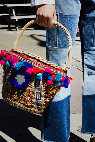 Free People - Embellished Straw Basket