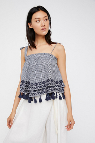 Free People - Embroidered Gingham Tube