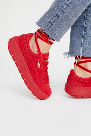 puma suede red platform