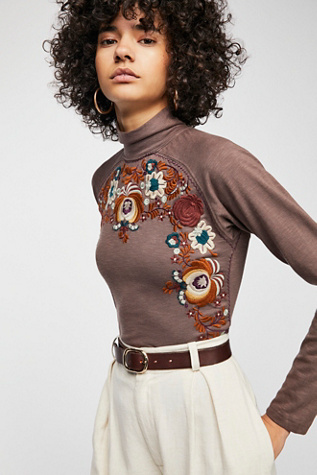 free people disco rose embroidered turtleneck top