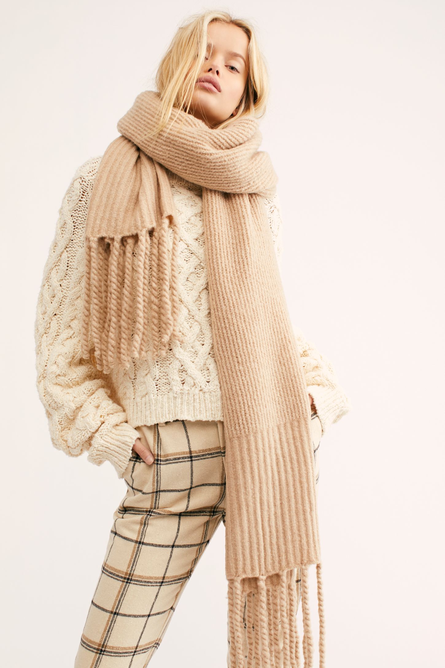 Slide View 2: Jaden Ribbed Fringe Blanket Scarf