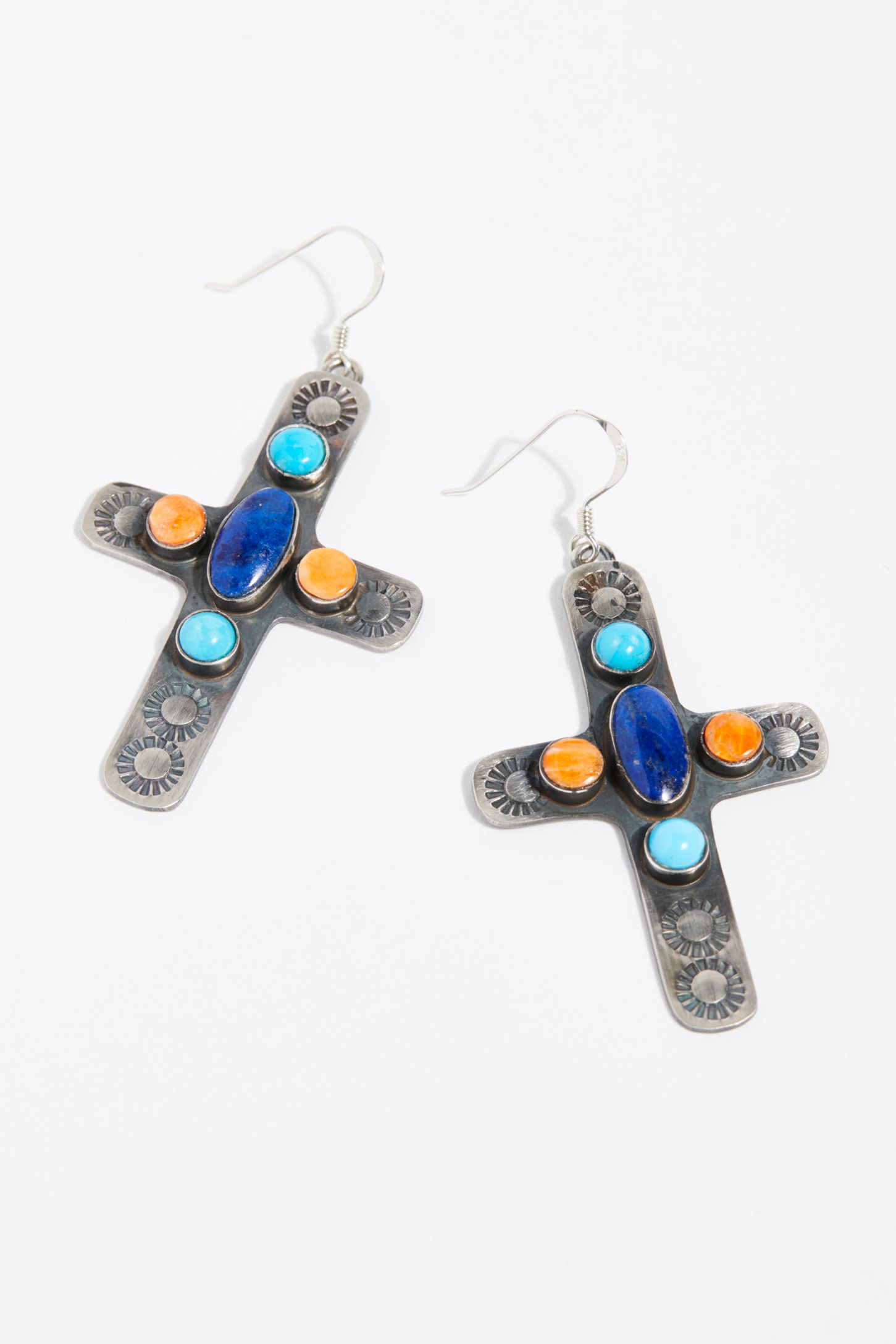 Slide View 1: Navajo Stone Cross Earrings