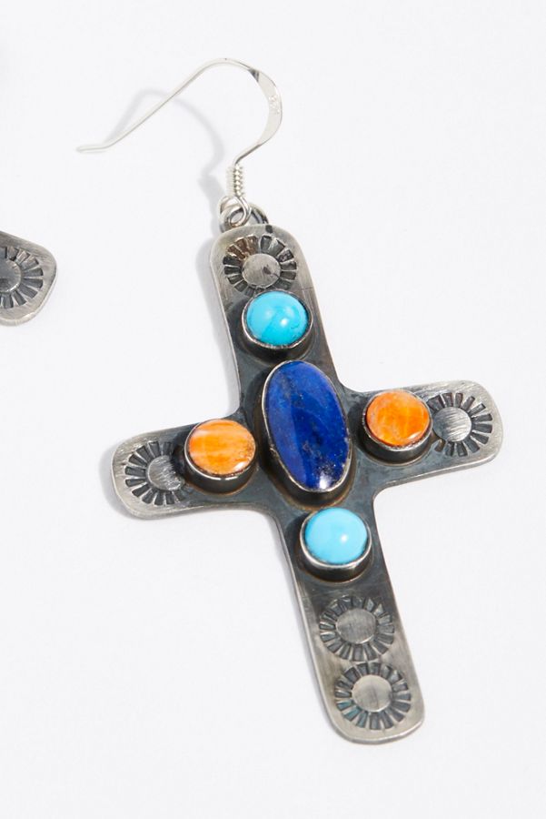 Slide View 2: Navajo Stone Cross Earrings