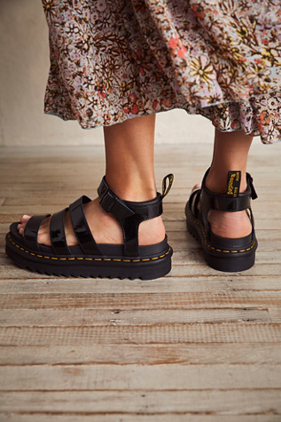 Dr. Martens' Dr. Martens Blaire Flatform Sandals In Black Patent