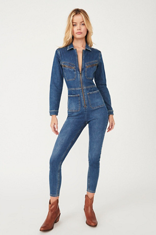 Free People Lennox Skinny Fit Denim Jumpsuit In Rider Blue | ModeSens