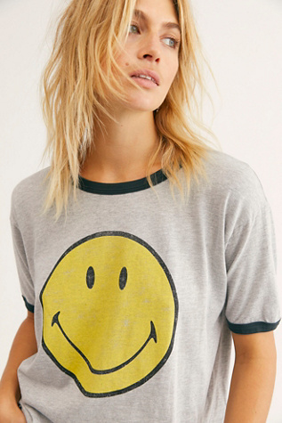 Daydreamer X Free People Classic Smiley Ringer Tee By Daydreamer X Free People At Free People Heather Grey Xs From Free People Shefinds