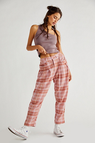 Free People Make A Stand Trousers In Pink Picnic Combo Plaid